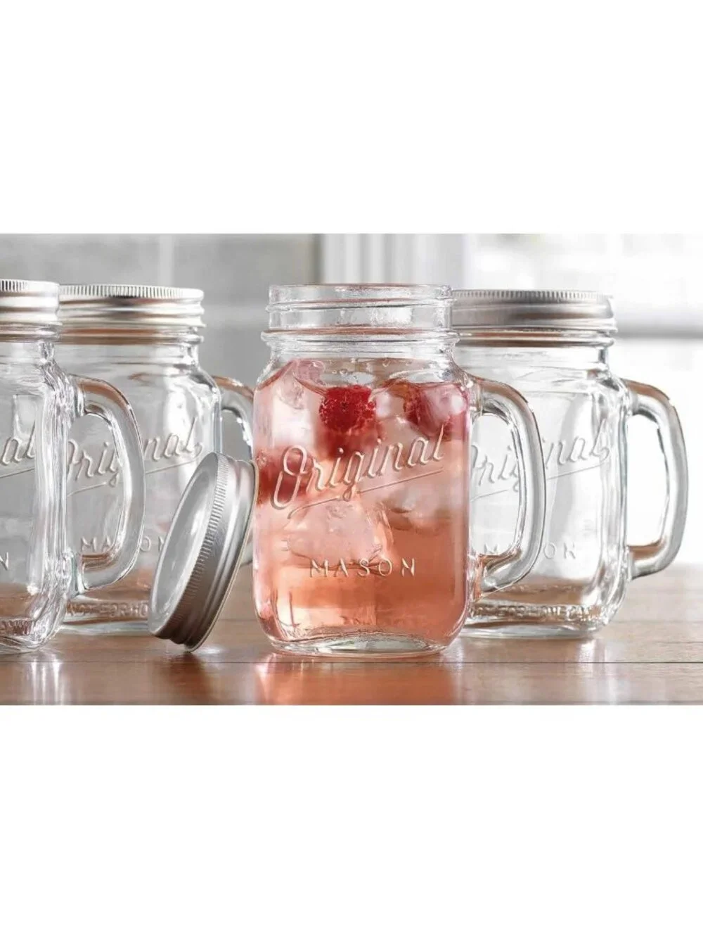 Set of 4 Vintage Mason Jar Glass Mugs with Handle & Lid - Perfect for Home